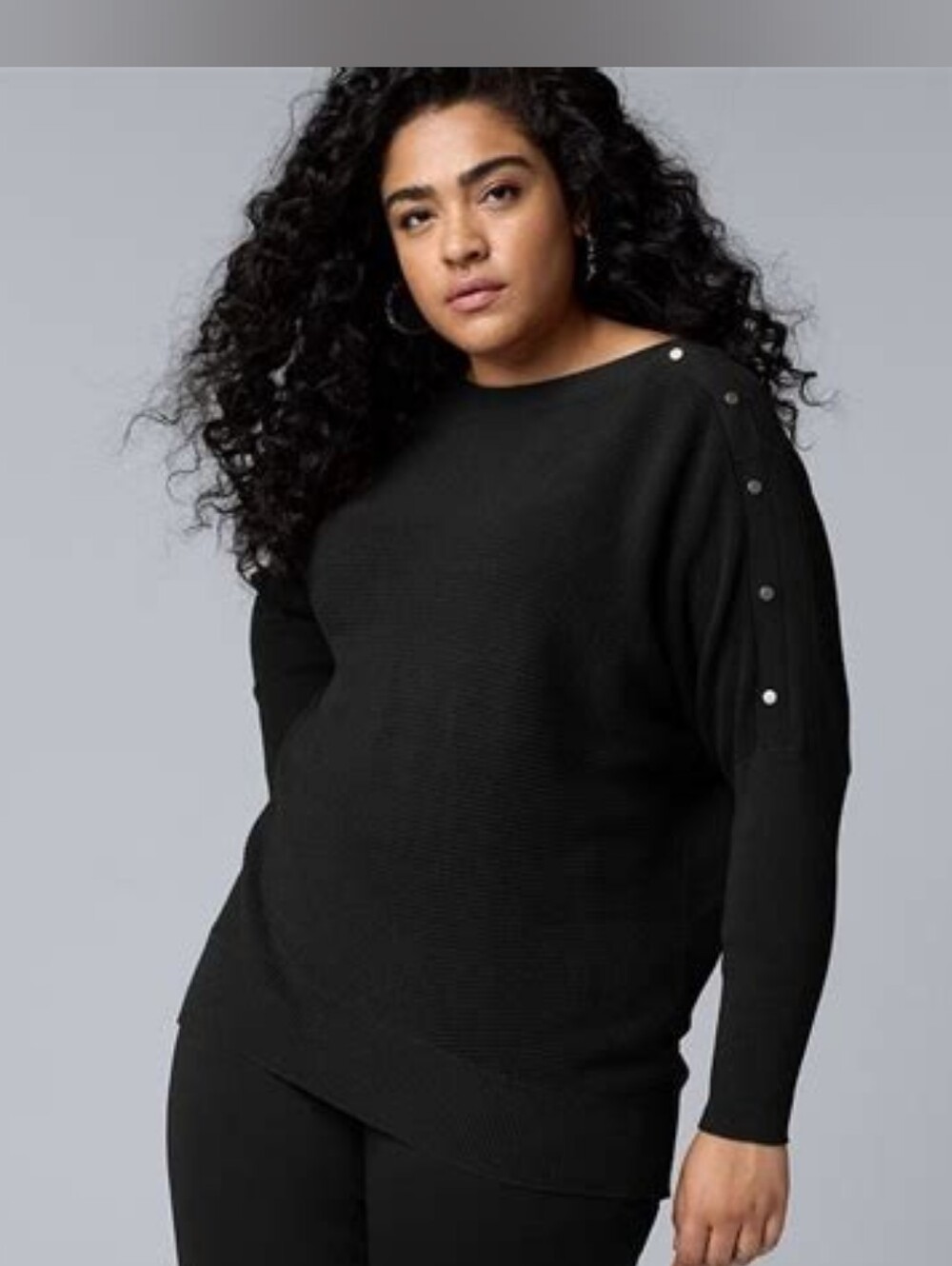 NWT Simply Vera Dolman Top w/ Snap Shoulder Detail BLACK